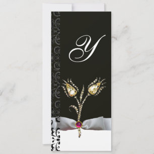 Invitación TULIPANES DIAMANTE , Monograma Damask Rosa Negro B