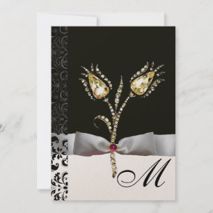 Invitación TULIPANES DIAMANTE , Monograma Damask Rosa Negro B