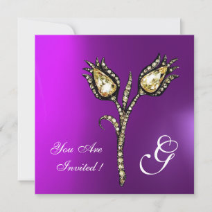 Invitación TULIPANES DIAMANTE MONOGRAMA , Violeta Púrpura