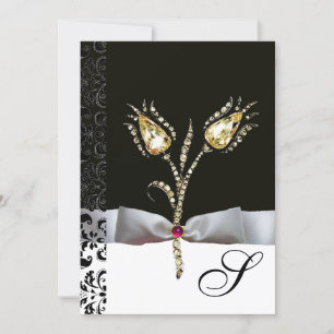 Invitación TULIPANES DIAMANTE , Rosa Negro Blanco Damask Mono