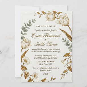 Invitación Tulipanes dorados, Convolvulus, Follaje de eucalip