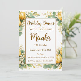 Invitación Tulipanes dorados Eucalipto Aliento de bebé Acuare