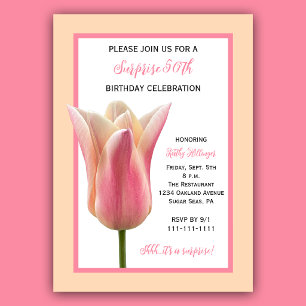 Invitación Tulipanes Elegantes para Cumpleaños Sorpresa de 50