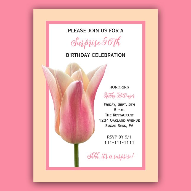 Invitación Tulipanes Elegantes para Cumpleaños Sorpresa de 50 (Subido por el creador)