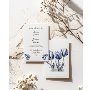 Invitación Tulipanes en el personalizable azul Delft