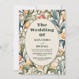 Invitación Tulipanes Florales Acuarela Boda William Morris