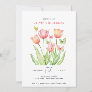 Invitación Tulipanes Florales Acuarela Peachy 