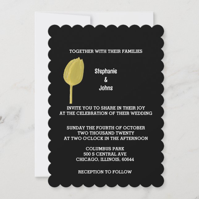 Invitación Tulipanes florales amarillos negros elegantes Boda (Anverso)