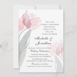Invitación Tulipanes grises rosados Boda cristiano floral mod