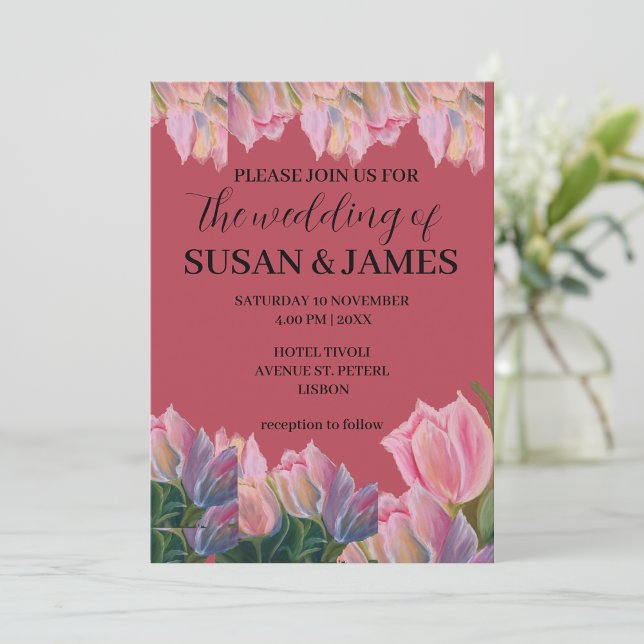 Invitación Tulipanes magenta de pinturas florales (Subido por el creador)