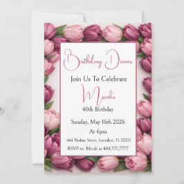Invitación Tulipanes Morados Cumpleaños Moderno Femenino Eleg