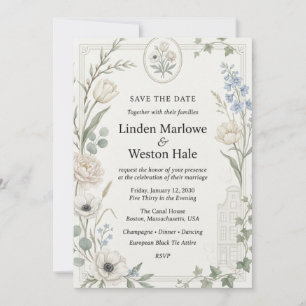 Invitación Tulipanes neutros, Anémonas blancas, Peonías, Delp