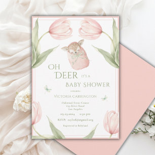 Invitación Tulipanes Oh Ciervo Rosa Baby Shower