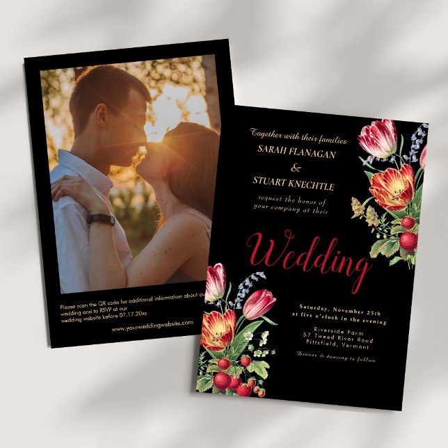 Invitación Tulipanes oscuros Fresas Foto Boda de código QR (Subido por el creador)