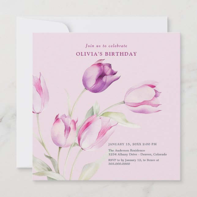 Invitación Tulipanes puros elegantes (Anverso)
