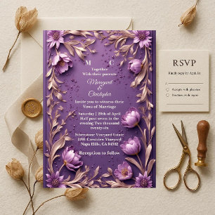Invitación Tulipanes púrpura opulentos barrocos de lujo Boda 