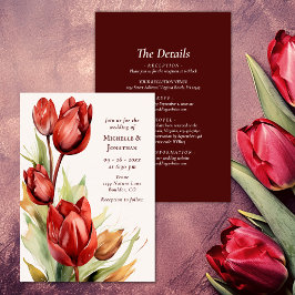 Invitación Tulipanes Rojos De Acuarela Primavera Todo En Un B