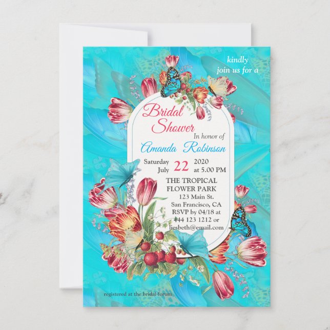 Invitación Tulipanes Rojos y Mariposas Visitantes. (Anverso)