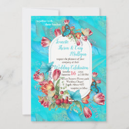 Invitación Tulipanes Rojos y Mariposas Visitantes.