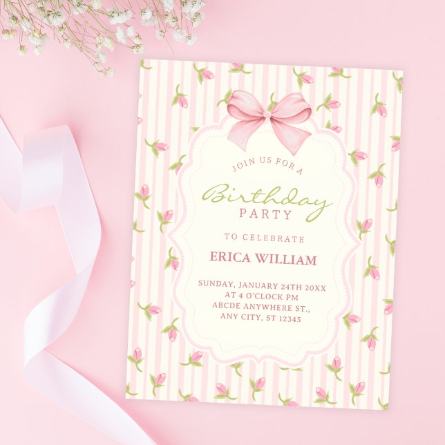 Invitación Tulipanes rosados cumpleaños (Subido por el creador)