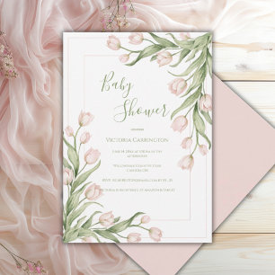 Invitación Tulipanes rosados Elegante ducha de bebé floral