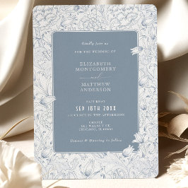 Invitación Tulipanes y crisantemo de una elegancia azul turbi