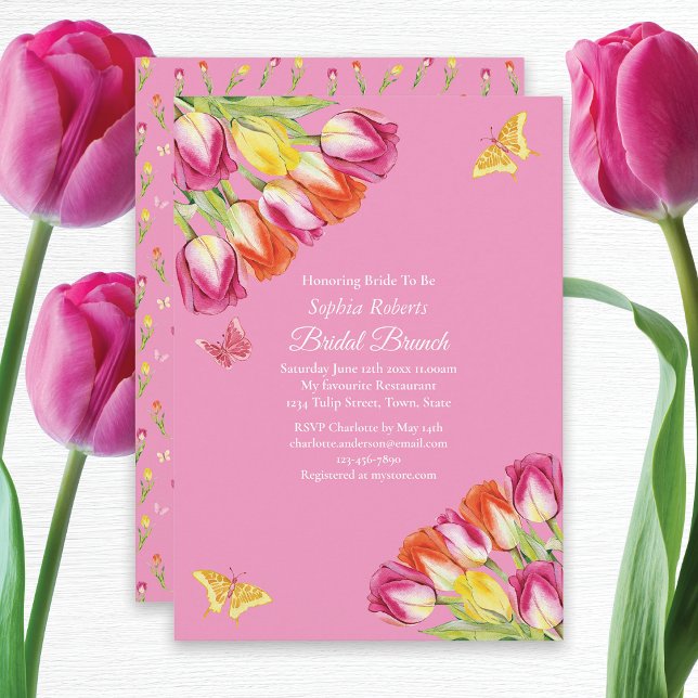 Invitación Tulipanes y mariposas: Brunéi de novias rosa (Subido por el creador)