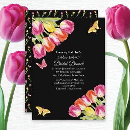 Invitación Tulipanes y mariposas Brunéi negro de novias