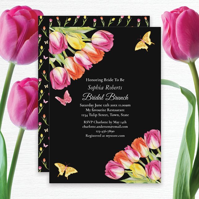 Invitación Tulipanes y mariposas Brunéi negro de novias (Subido por el creador)
