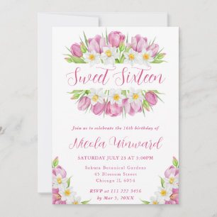 Invitación Tulipanes y Narcisos en Acuarela Marco Sweet 16
