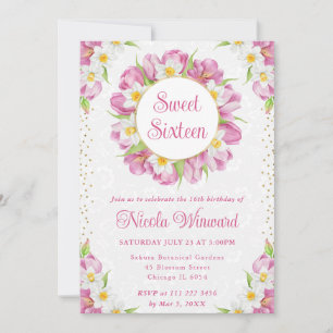 Invitación Tulipanes y Narcisos en Acuarela Sweet Sixteen