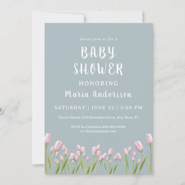 Invitación Tulipano acuático Niña bebé Baby Shower (Anverso)