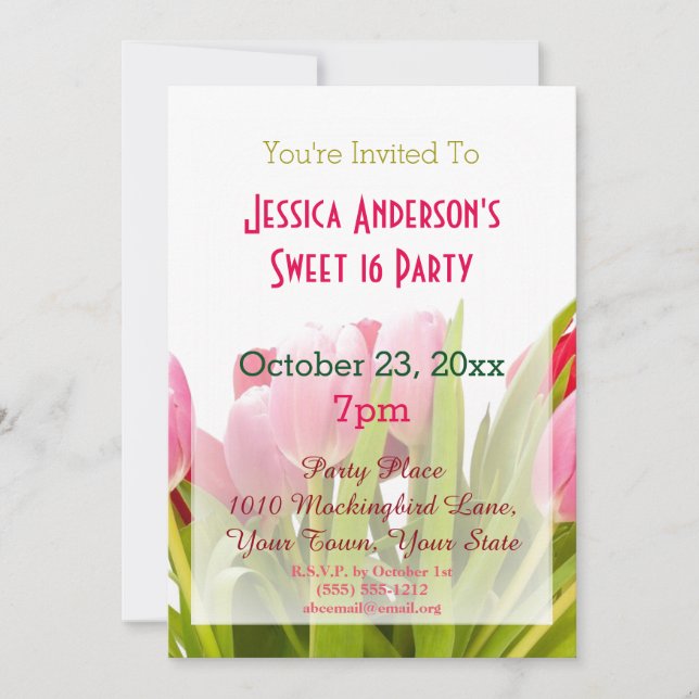 Invitación Tulipano Rojo Primavera Dulce 16 Cumpleaños (Anverso)