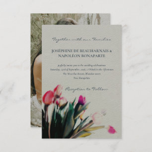 Invitación Tulipano romántico acuarela con boda fotográfico