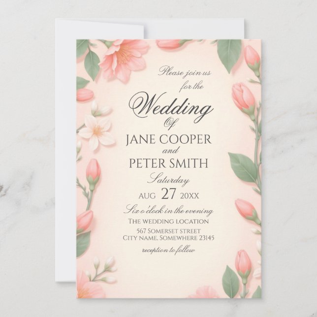 Invitación Tulips and blossoms floral Wedding Invitation (Anverso)