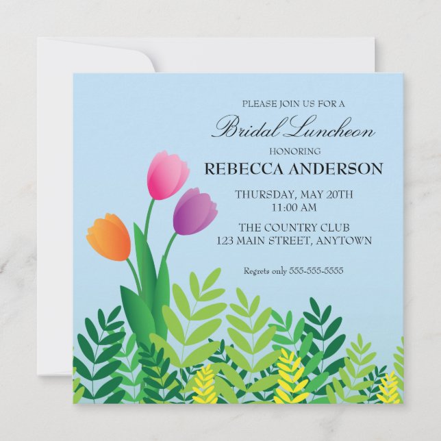 Invitación Tulips coloridos Luncheon de novias (Anverso)