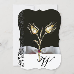 Invitación TULIPS DE DIAMONIO, Monograma de Damasco Blanco Ro