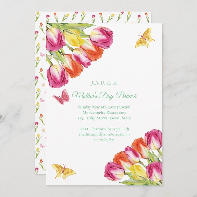 Invitación Tullitos rosados y blanco de brunch del día de la  (Anverso / Reverso)