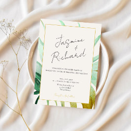 Invitación Tulum Watercolor Tropical Gold Palm Destination