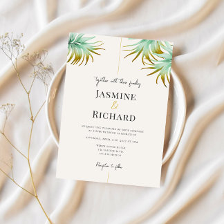 Invitación Tulum Watercolor Tropical Gold Palm Destination