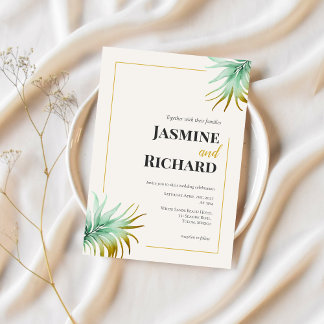 Invitación Tulum Watercolor Tropical Gold Palm Destination