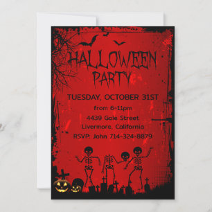 Invitación Tumbas de bat de la Calabaza Skeleton de la fiesta