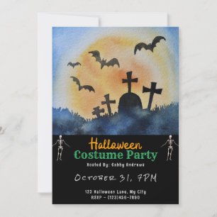 Invitación Tumbas de cementerio murmuran luna llena Halloween