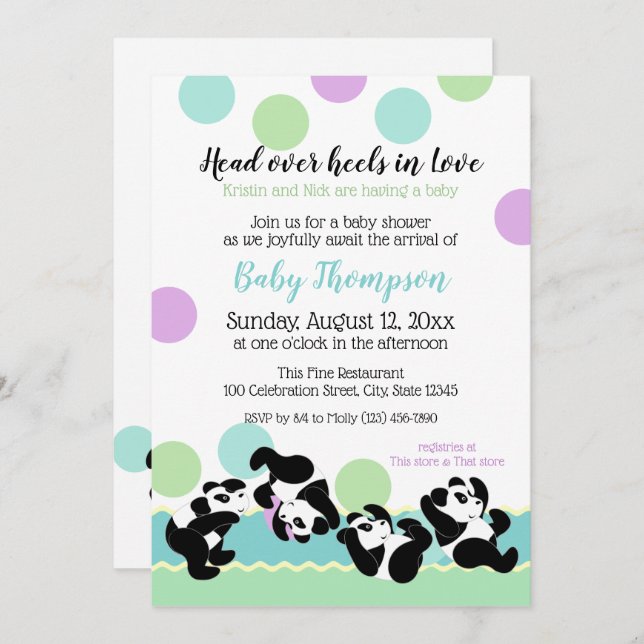 Invitación Tumblando Pandas Baby Shower (Anverso / Reverso)