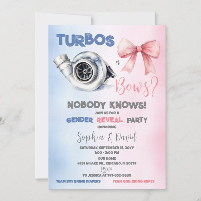 Invitación Turbos o arcos Fiesta de Revelación de Género (Anverso)