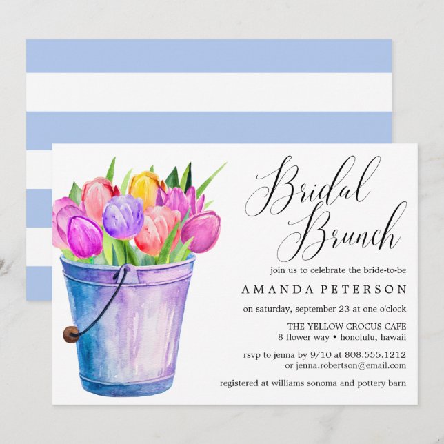 Invitación Turch Watercolor Tulips boda Bridal Brunch (Anverso / Reverso)