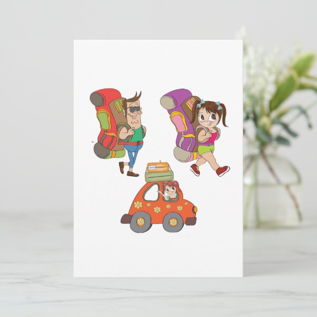 Invitación Turistas con mochilas invitando a viajar (Anverso de pie)