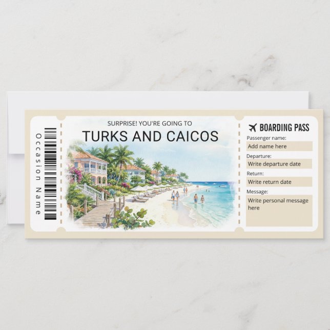 Invitación Turks and Caicos Trip Boarding Pass Ticket (Anverso)
