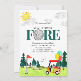 Invitación Turning FORE Golf Boy Golfing Par-tee cuarto cumpl