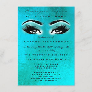 Invitación Turqoise Blue Ocean Makeup Purpurina Bridal Shower